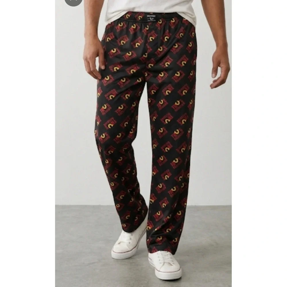 True Religion Men's Black Pajamas with Red and Yellow Logo Print Size L NWT
